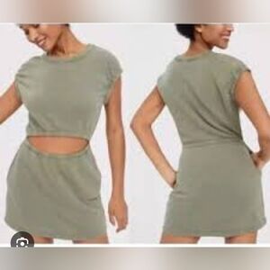 Offline By Aerie Women’s Weekend Fleece  Cut out Front Mini Dress Olive M